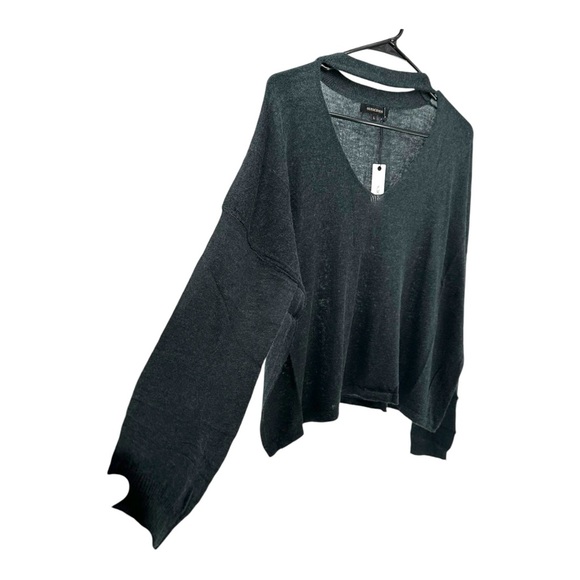 Olivaceous NWT Women’s L Large Teal Wool Blend Sweater V Neck Cut Out Neck - Picture 3 of 13
